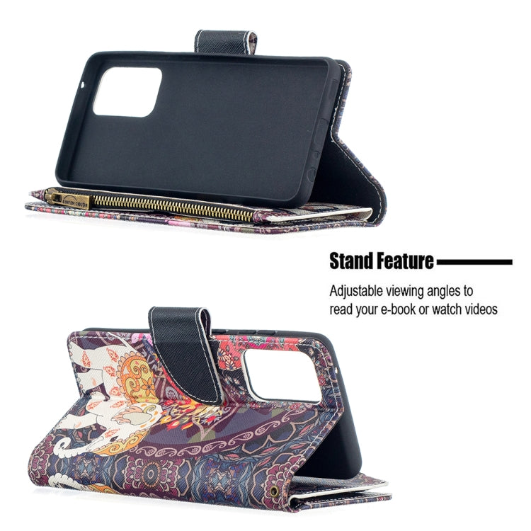 For Samsung Galaxy A52 5G / 4G Colored Drawing Pattern Zipper Horizontal Flip Leather Case with Holder & Card Slots & Wallet(Flower Elephants) by buy2fix