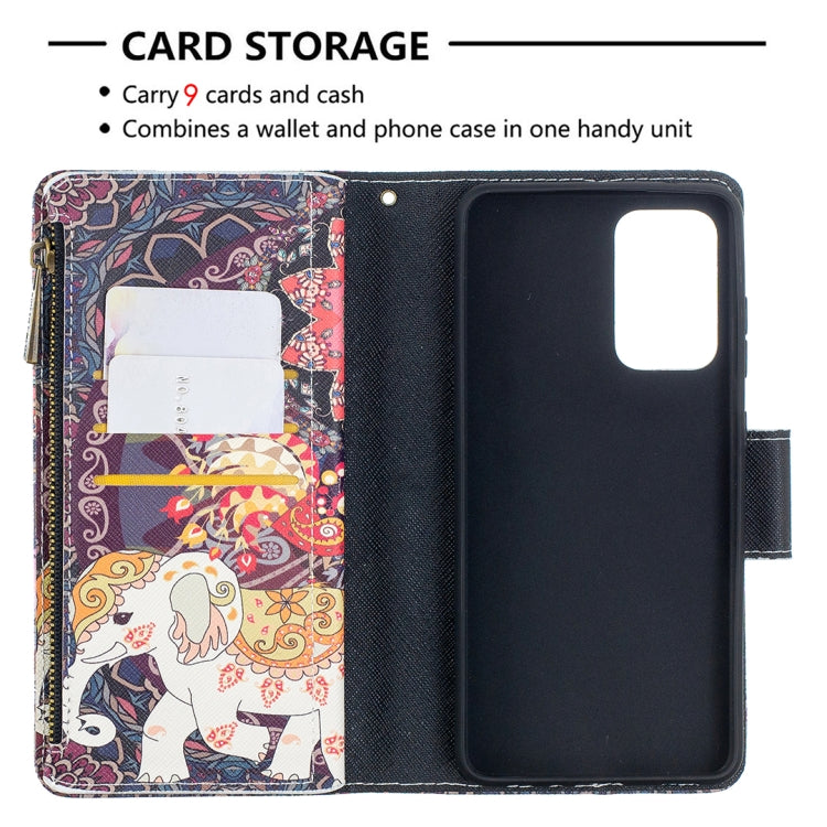 For Samsung Galaxy A52 5G / 4G Colored Drawing Pattern Zipper Horizontal Flip Leather Case with Holder & Card Slots & Wallet(Flower Elephants) by buy2fix