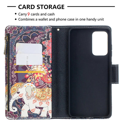 For Samsung Galaxy A52 5G / 4G Colored Drawing Pattern Zipper Horizontal Flip Leather Case with Holder & Card Slots & Wallet(Flower Elephants) by buy2fix