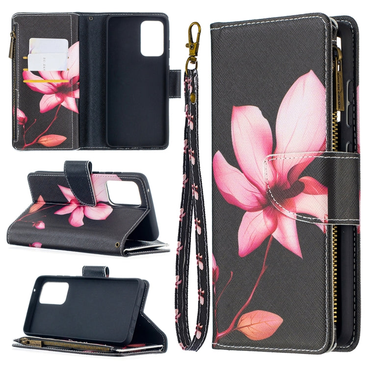 For Samsung Galaxy A52 5G / 4G Colored Drawing Pattern Zipper Horizontal Flip Leather Case with Holder & Card Slots & Wallet(Lotus) - Galaxy Phone Cases by buy2fix | Online Shopping UK | buy2fix
