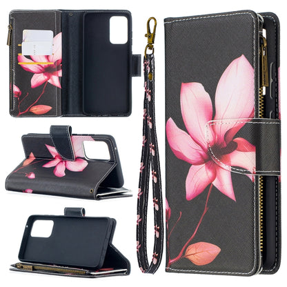 For Samsung Galaxy A52 5G / 4G Colored Drawing Pattern Zipper Horizontal Flip Leather Case with Holder & Card Slots & Wallet(Lotus) - Galaxy Phone Cases by buy2fix | Online Shopping UK | buy2fix