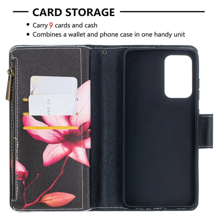 For Samsung Galaxy A52 5G / 4G Colored Drawing Pattern Zipper Horizontal Flip Leather Case with Holder & Card Slots & Wallet(Lotus) - Galaxy Phone Cases by buy2fix | Online Shopping UK | buy2fix