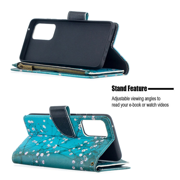 For Samsung Galaxy A52 5G / 4G Colored Drawing Pattern Zipper Horizontal Flip Leather Case with Holder & Card Slots & Wallet(Plum Blossom) by buy2fix