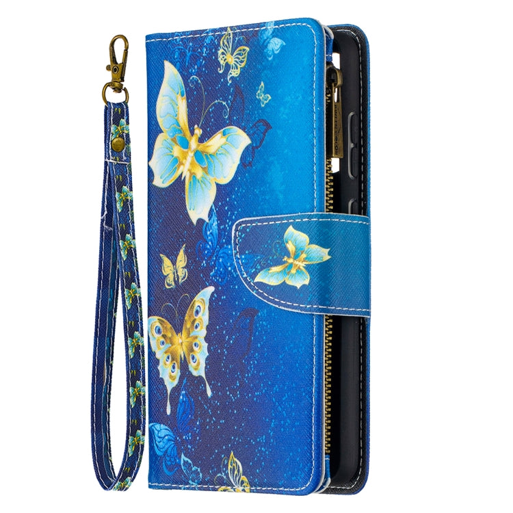 For Samsung Galaxy A52 5G / 4G Colored Drawing Pattern Zipper Horizontal Flip Leather Case with Holder & Card Slots & Wallet(Gold Butterfly) - Galaxy Phone Cases by buy2fix | Online Shopping UK | buy2fix