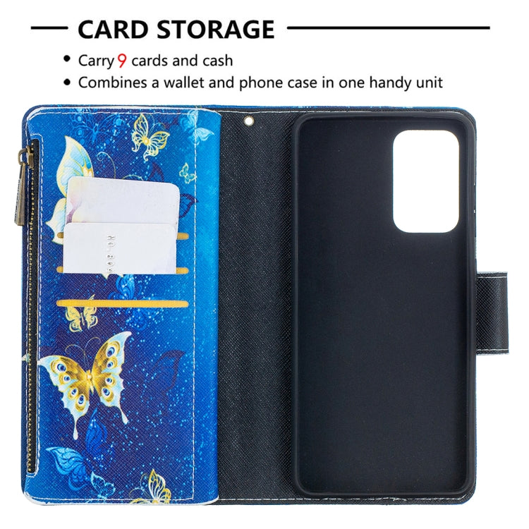 For Samsung Galaxy A52 5G / 4G Colored Drawing Pattern Zipper Horizontal Flip Leather Case with Holder & Card Slots & Wallet(Gold Butterfly) - Galaxy Phone Cases by buy2fix | Online Shopping UK | buy2fix