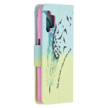 For Samsung Galaxy A32 5G Colored Drawing Pattern Horizontal Flip Leather Case with Holder & Card Slots & Wallet(Feather) by buy2fix