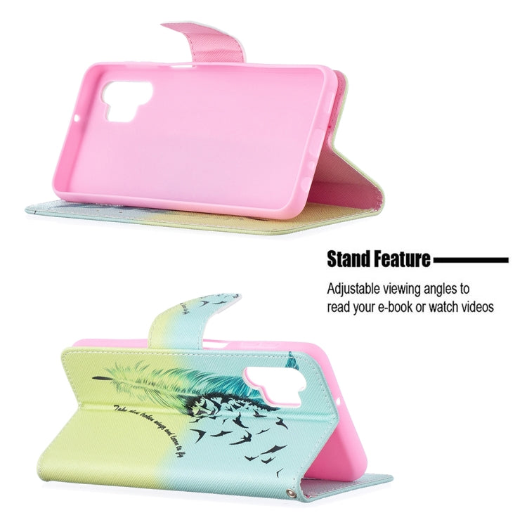 For Samsung Galaxy A32 5G Colored Drawing Pattern Horizontal Flip Leather Case with Holder & Card Slots & Wallet(Feather) by buy2fix