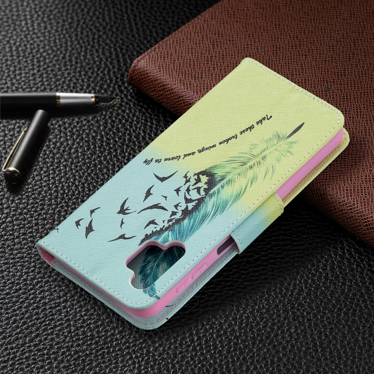 For Samsung Galaxy A32 5G Colored Drawing Pattern Horizontal Flip Leather Case with Holder & Card Slots & Wallet(Feather) by buy2fix