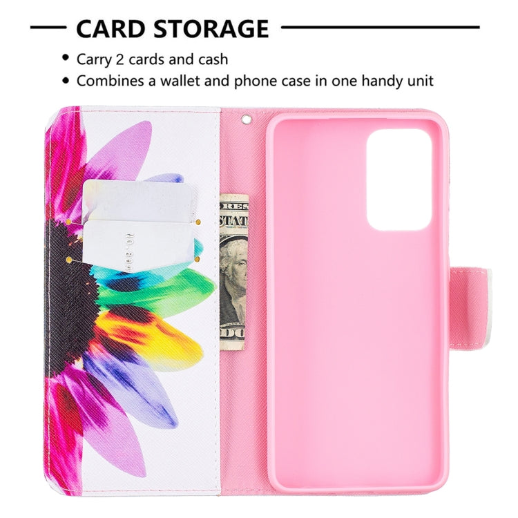 For Samsung Galaxy A52 5G / 4G Colored Drawing Pattern Horizontal Flip Leather Case with Holder & Card Slots & Wallet(Sun Flower) by buy2fix