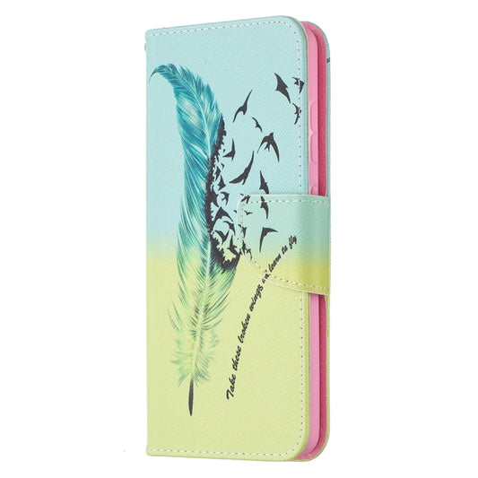For Samsung Galaxy A52 5G / 4G Colored Drawing Pattern Horizontal Flip Leather Case with Holder & Card Slots & Wallet(Feather) by buy2fix