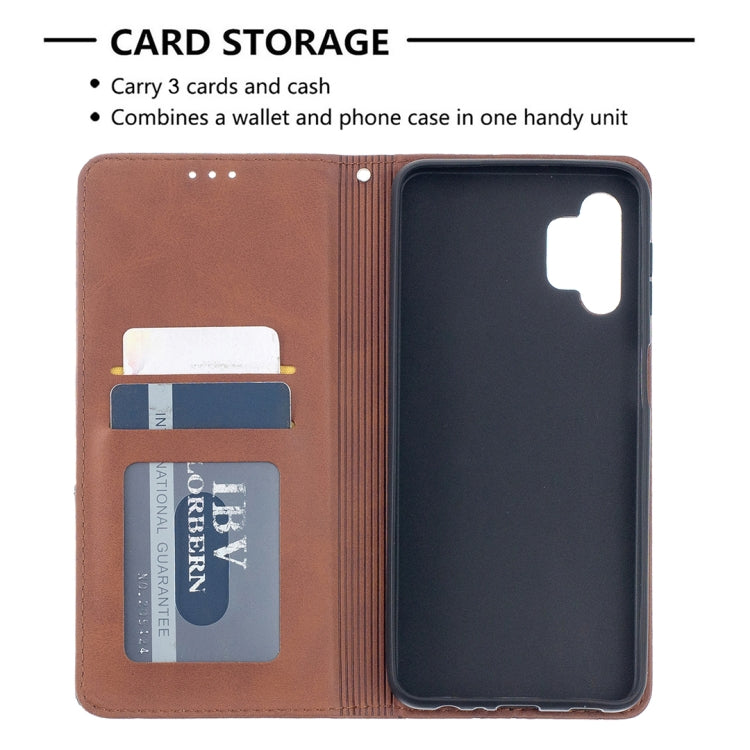 For Samsung Galaxy A32 5G Prismatic Invisible Magnetic Horizontal Flip Leather Case with Holder & Card Slots & Photo Frame(Brown) by buy2fix