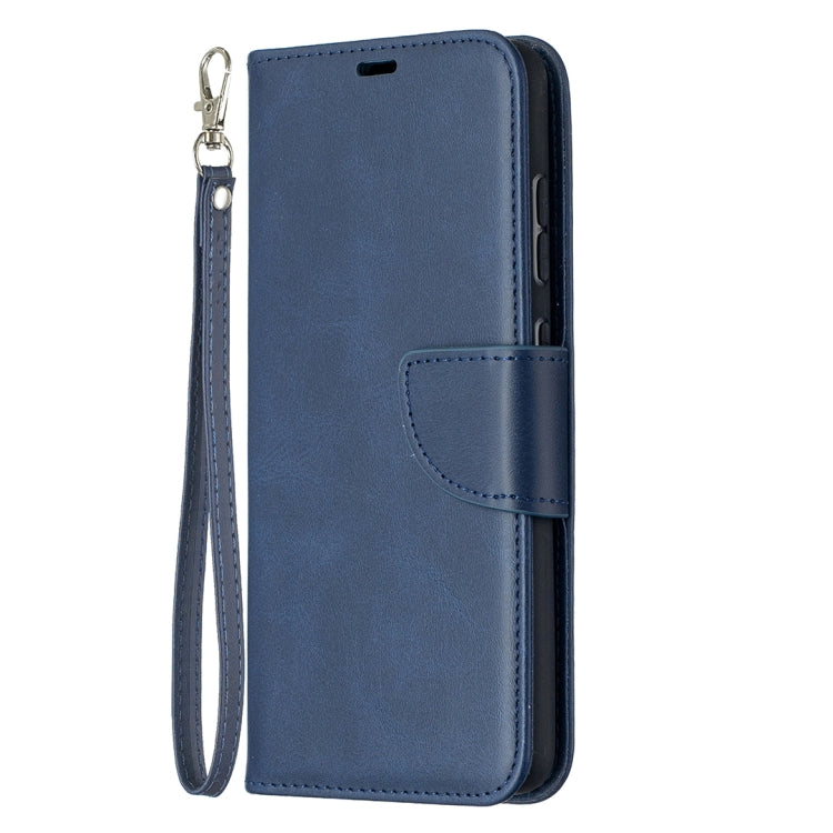 For Samsung Galaxy A52 5G Retro Lambskin Texture Pure Color Horizontal Flip PU Leather Case with Holder & Card Slots & Wallet & Lanyard(Blue) by buy2fix
