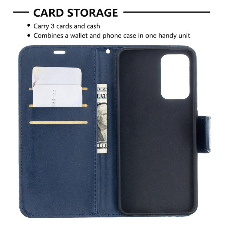 For Samsung Galaxy A52 5G Retro Lambskin Texture Pure Color Horizontal Flip PU Leather Case with Holder & Card Slots & Wallet & Lanyard(Blue) by buy2fix