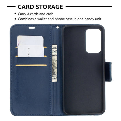 For Samsung Galaxy A52 5G Retro Lambskin Texture Pure Color Horizontal Flip PU Leather Case with Holder & Card Slots & Wallet & Lanyard(Blue) by buy2fix
