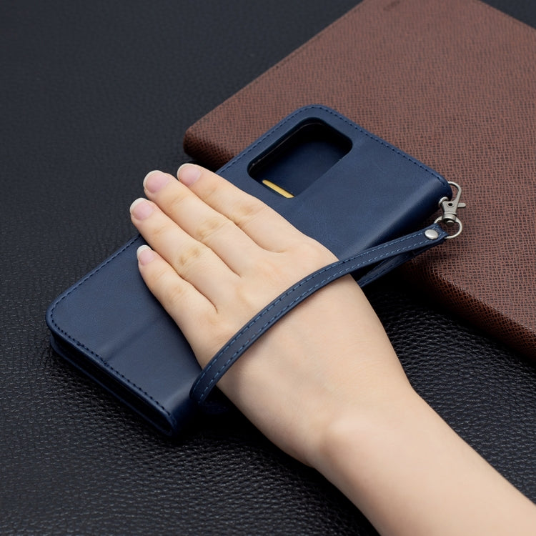 For Samsung Galaxy A52 5G Retro Lambskin Texture Pure Color Horizontal Flip PU Leather Case with Holder & Card Slots & Wallet & Lanyard(Blue) by buy2fix