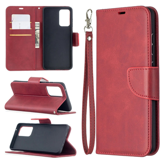 For Samsung Galaxy A52 5G Retro Lambskin Texture Pure Color Horizontal Flip PU Leather Case with Holder & Card Slots & Wallet & Lanyard(Red) by buy2fix