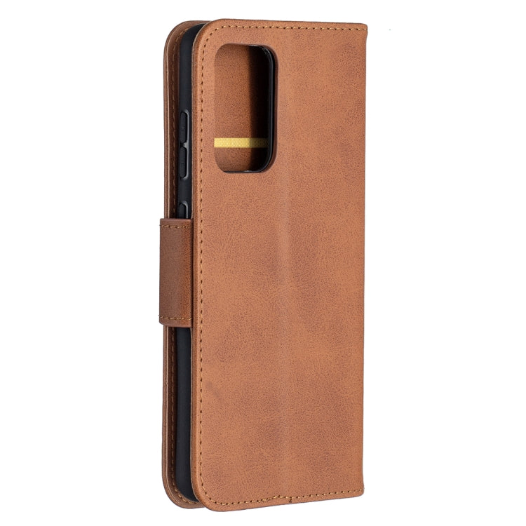 For Samsung Galaxy A52 5G Retro Lambskin Texture Pure Color Horizontal Flip PU Leather Case with Holder & Card Slots & Wallet & Lanyard(Brown) by buy2fix