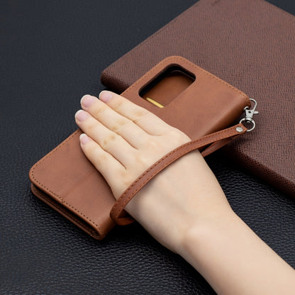 For Samsung Galaxy A52 5G Retro Lambskin Texture Pure Color Horizontal Flip PU Leather Case with Holder & Card Slots & Wallet & Lanyard(Brown) by buy2fix