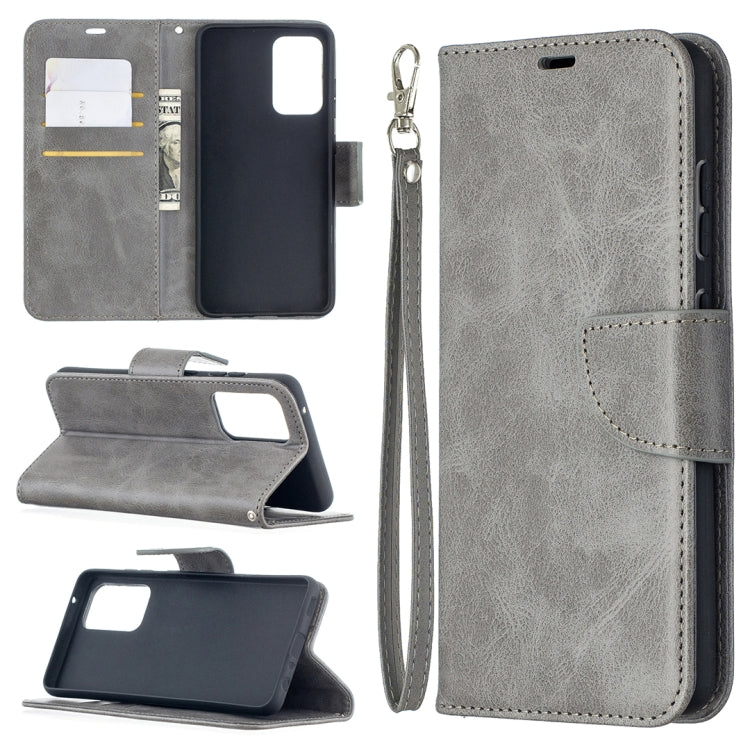 For Samsung Galaxy A52 5G Retro Lambskin Texture Pure Color Horizontal Flip PU Leather Case with Holder & Card Slots & Wallet & Lanyard(Grey) by buy2fix