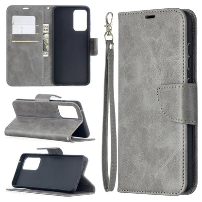 For Samsung Galaxy A52 5G Retro Lambskin Texture Pure Color Horizontal Flip PU Leather Case with Holder & Card Slots & Wallet & Lanyard(Grey) by buy2fix