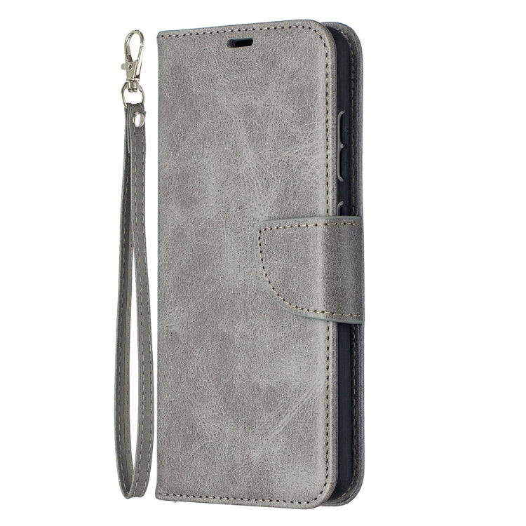 For Samsung Galaxy A52 5G Retro Lambskin Texture Pure Color Horizontal Flip PU Leather Case with Holder & Card Slots & Wallet & Lanyard(Grey) by buy2fix