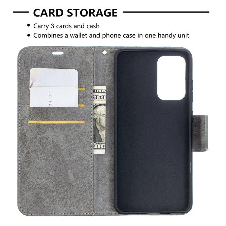 For Samsung Galaxy A52 5G Retro Lambskin Texture Pure Color Horizontal Flip PU Leather Case with Holder & Card Slots & Wallet & Lanyard(Grey) by buy2fix