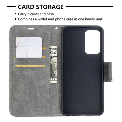 For Samsung Galaxy A52 5G Retro Lambskin Texture Pure Color Horizontal Flip PU Leather Case with Holder & Card Slots & Wallet & Lanyard(Grey) by buy2fix