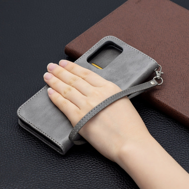 For Samsung Galaxy A52 5G Retro Lambskin Texture Pure Color Horizontal Flip PU Leather Case with Holder & Card Slots & Wallet & Lanyard(Grey) by buy2fix