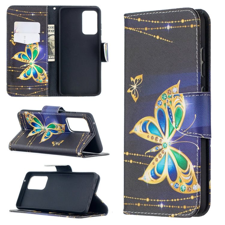 For Samsung Galaxy A52 5G / 4G Colored Drawing Pattern Horizontal Flip Leather Case with Holder & Card Slots & Wallet(Golden Butterfly) by buy2fix