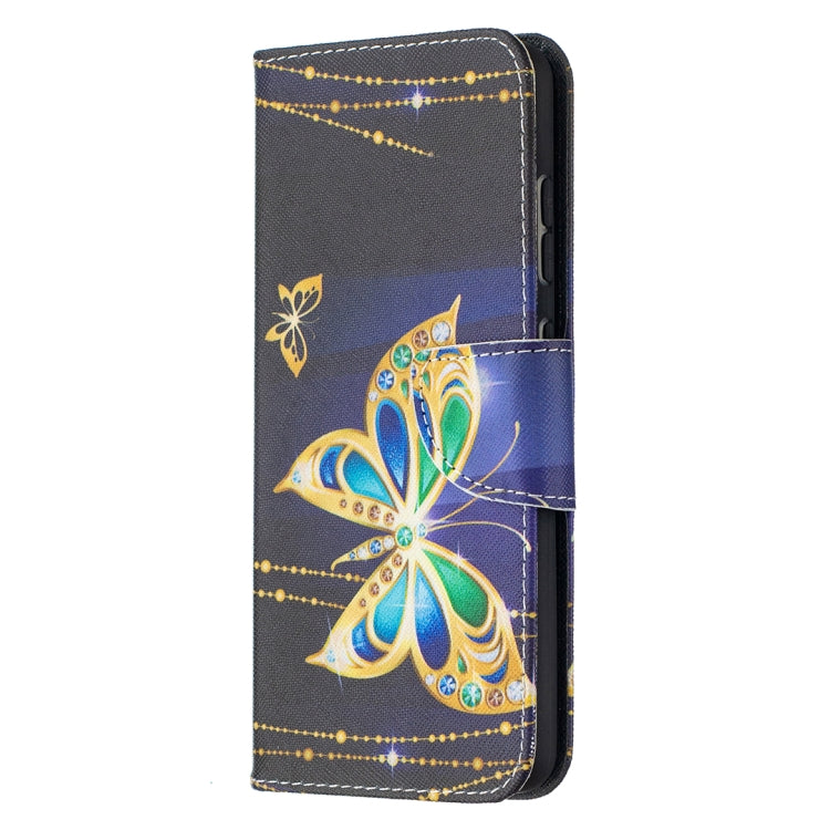 For Samsung Galaxy A52 5G / 4G Colored Drawing Pattern Horizontal Flip Leather Case with Holder & Card Slots & Wallet(Golden Butterfly) by buy2fix