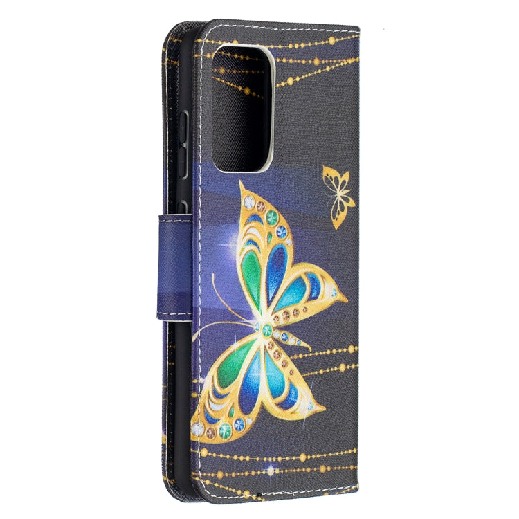 For Samsung Galaxy A52 5G / 4G Colored Drawing Pattern Horizontal Flip Leather Case with Holder & Card Slots & Wallet(Golden Butterfly) by buy2fix