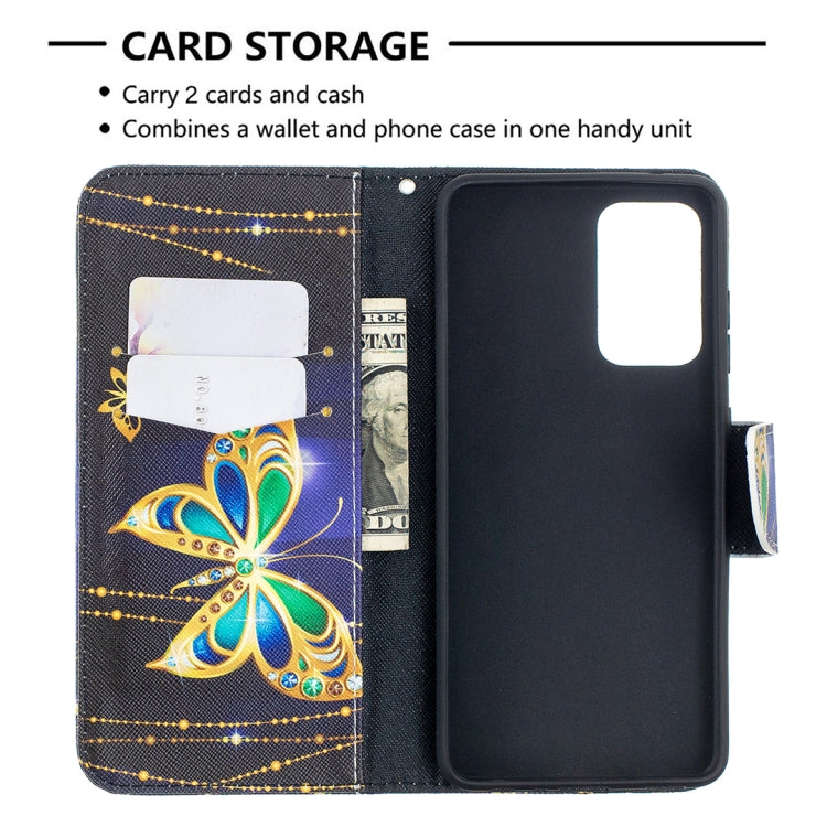 For Samsung Galaxy A52 5G / 4G Colored Drawing Pattern Horizontal Flip Leather Case with Holder & Card Slots & Wallet(Golden Butterfly) by buy2fix