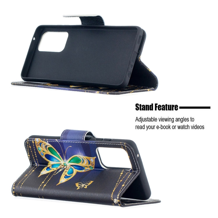 For Samsung Galaxy A52 5G / 4G Colored Drawing Pattern Horizontal Flip Leather Case with Holder & Card Slots & Wallet(Golden Butterfly) by buy2fix