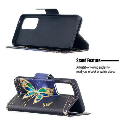 For Samsung Galaxy A52 5G / 4G Colored Drawing Pattern Horizontal Flip Leather Case with Holder & Card Slots & Wallet(Golden Butterfly) by buy2fix