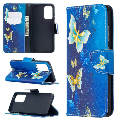 For Samsung Galaxy A52 5G / 4G Colored Drawing Pattern Horizontal Flip Leather Case with Holder & Card Slots & Wallet(Blue Butterfly) by buy2fix