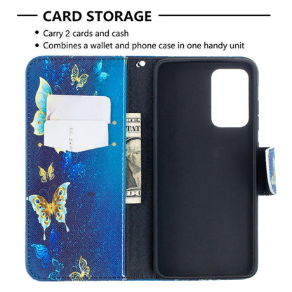 For Samsung Galaxy A52 5G / 4G Colored Drawing Pattern Horizontal Flip Leather Case with Holder & Card Slots & Wallet(Blue Butterfly) by buy2fix