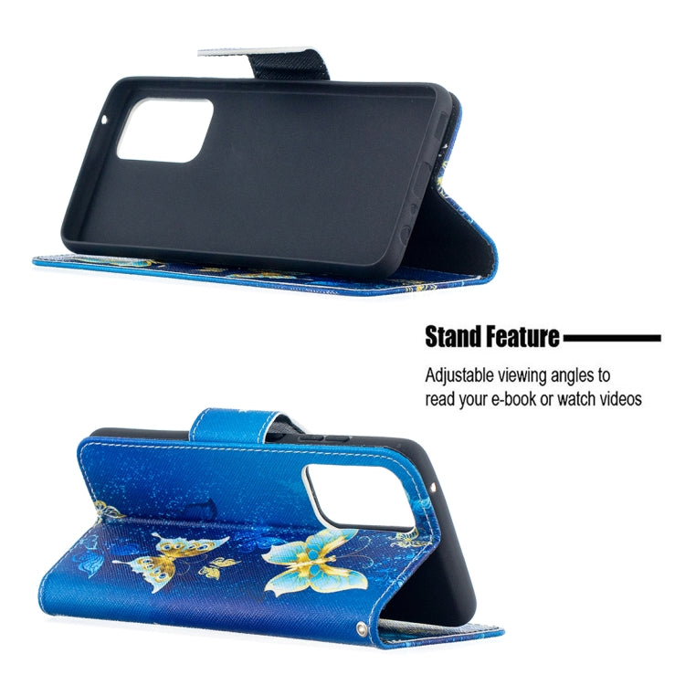 For Samsung Galaxy A52 5G / 4G Colored Drawing Pattern Horizontal Flip Leather Case with Holder & Card Slots & Wallet(Blue Butterfly) by buy2fix