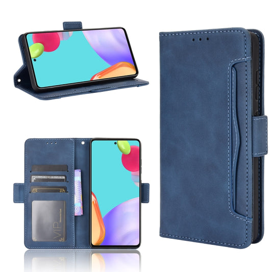 For Samsung Galaxy A52 5G Skin Feel Calf Pattern Horizontal Flip Leather Case with Holder & Card Slots & Photo Frame(Blue) by buy2fix