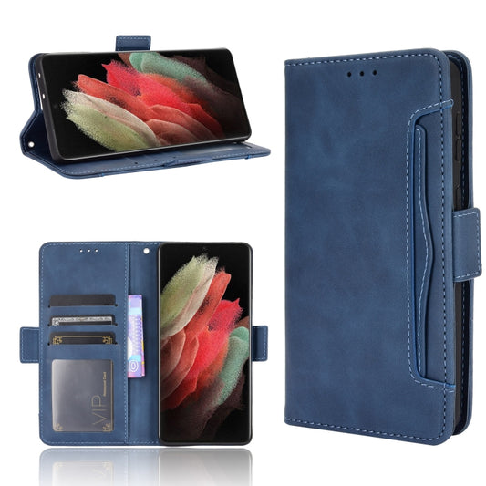 For Samsung Galaxy S21 Ultra 5G Skin Feel Calf Pattern Horizontal Flip Leather Case with Holder & Card Slots & Photo Frame(Blue) - Galaxy S21 Ultra 5G Cases by buy2fix | Online Shopping UK | buy2fix
