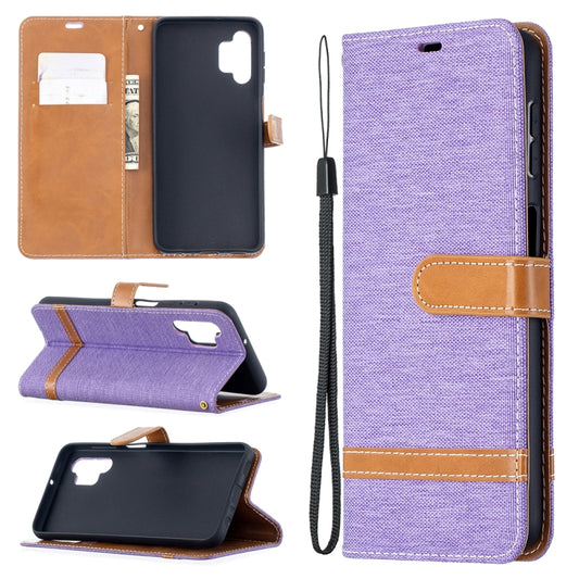 For Samsung Galaxy A32 5G Color Matching Denim Texture Horizontal Flip Leather Case with Holder & Card Slots & Wallet & Lanyard(Purple) by buy2fix