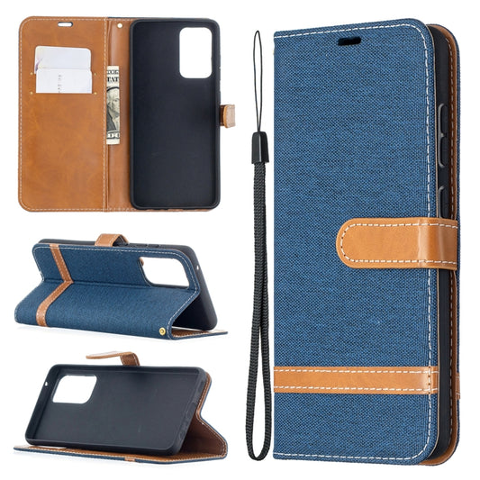 For Samsung Galaxy A52 5G / 4G Color Matching Denim Texture Horizontal Flip Leather Case with Holder & Card Slots & Wallet & Lanyard(Dark Blue) by buy2fix