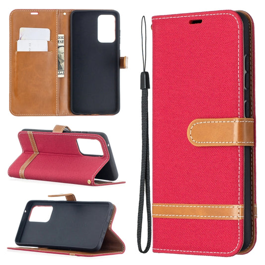 For Samsung Galaxy A52 5G / 4G Color Matching Denim Texture Horizontal Flip Leather Case with Holder & Card Slots & Wallet & Lanyard(Red) by buy2fix