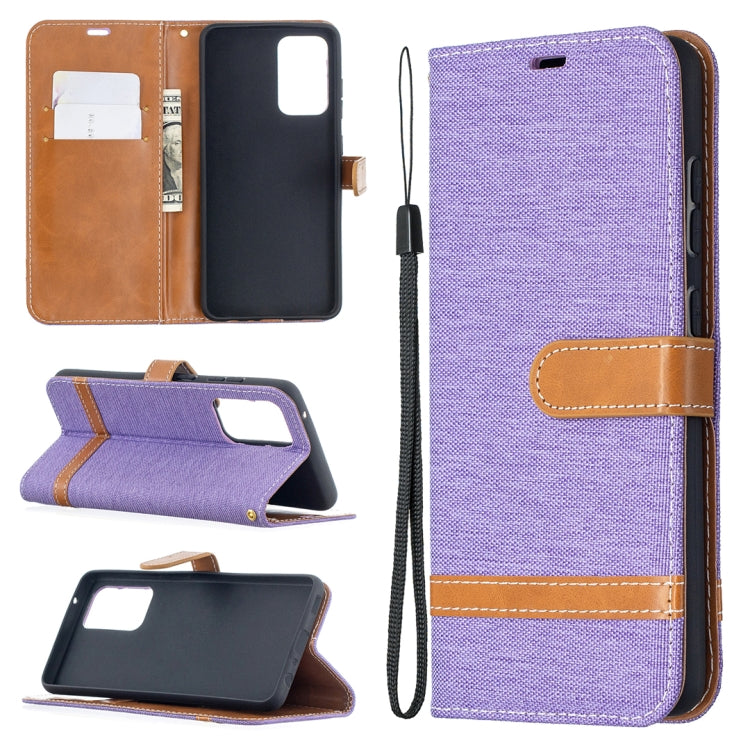 For Samsung Galaxy A52 5G / 4G Color Matching Denim Texture Horizontal Flip Leather Case with Holder & Card Slots & Wallet & Lanyard(Purple) by buy2fix