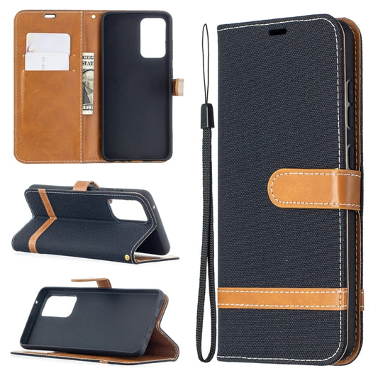 For Samsung Galaxy A52 5G / 4G Color Matching Denim Texture Horizontal Flip Leather Case with Holder & Card Slots & Wallet & Lanyard(Black) by buy2fix