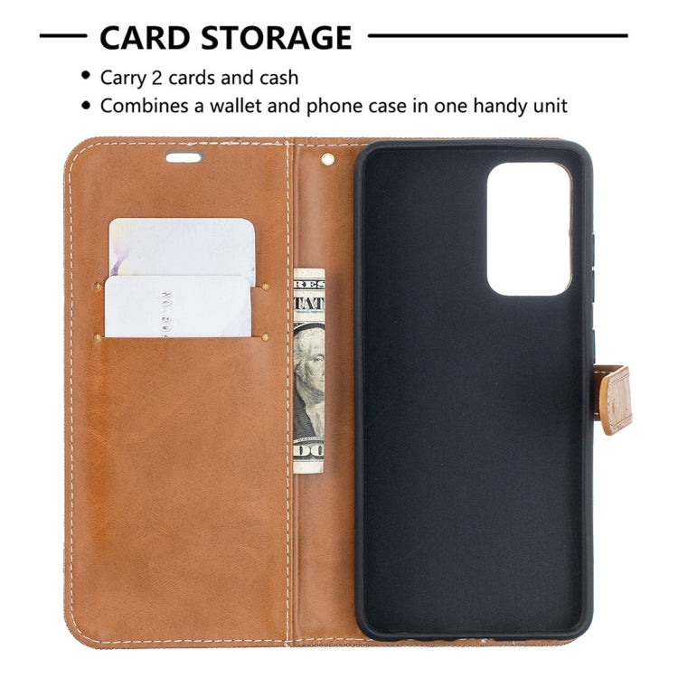 For Samsung Galaxy A52 5G / 4G Color Matching Denim Texture Horizontal Flip Leather Case with Holder & Card Slots & Wallet & Lanyard(Brown) - Galaxy Phone Cases by buy2fix | Online Shopping UK | buy2fix