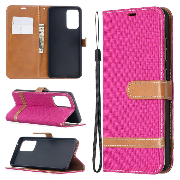 For Samsung Galaxy A52 5G / 4G Color Matching Denim Texture Horizontal Flip Leather Case with Holder & Card Slots & Wallet & Lanyard(Rose Red) by buy2fix
