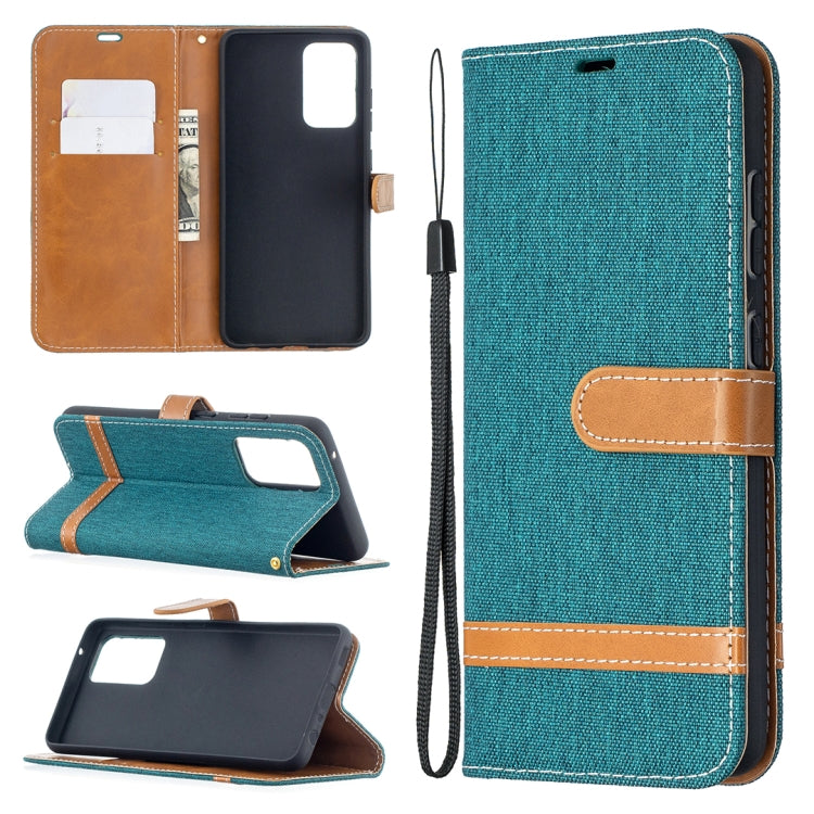 For Samsung Galaxy A52 5G / 4G Color Matching Denim Texture Horizontal Flip Leather Case with Holder & Card Slots & Wallet & Lanyard(Green) by buy2fix