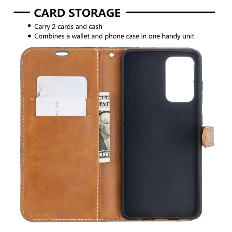 For Samsung Galaxy A52 5G / 4G Color Matching Denim Texture Horizontal Flip Leather Case with Holder & Card Slots & Wallet & Lanyard(Green) by buy2fix