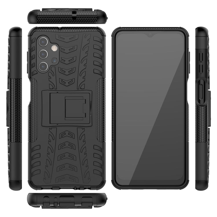 For Samsung Galaxy A32 5G Tire Texture Shockproof TPU+PC Protective Case with Holder(Black) by buy2fix