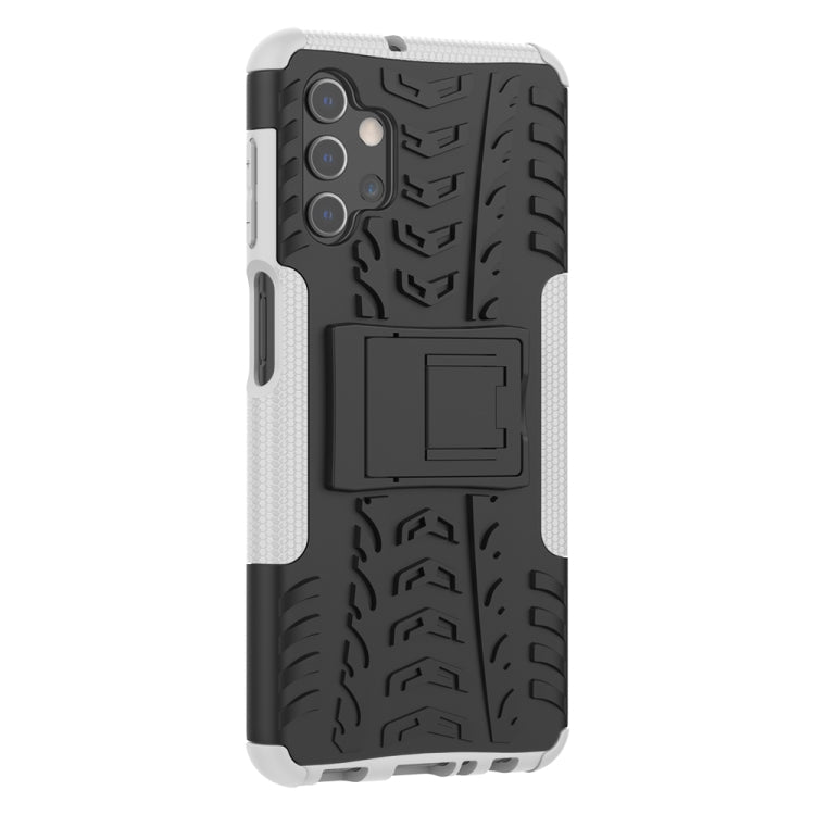 For Samsung Galaxy A32 5G Tire Texture Shockproof TPU+PC Protective Case with Holder(White) by buy2fix